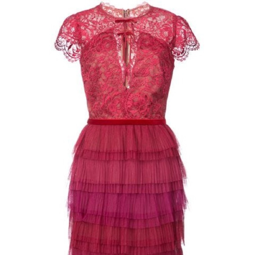 Sz6 Marchesa Notte Tiered lace & plise-tulle dress